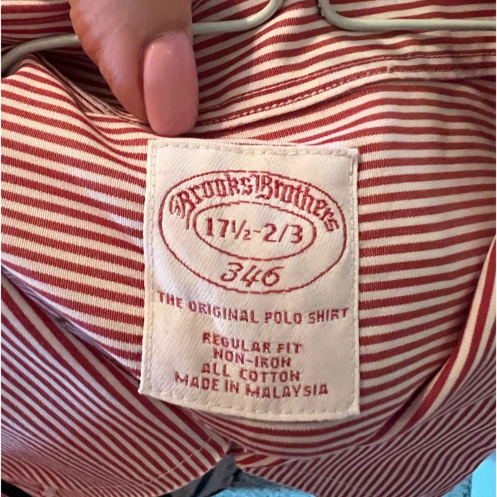 Brooks Brothers Brooks 17 1/2 Dress Shirt Red Pin Stripes Supima Cotton L
